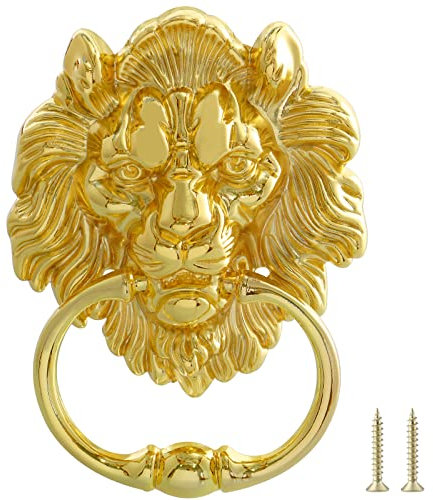 MOLIGOU Türklopfer mit Löwenkopf, 15,2 cm, dekorativer Haustürklopfer, antiker Löwen-Türring, Ziehgriff (Gold)