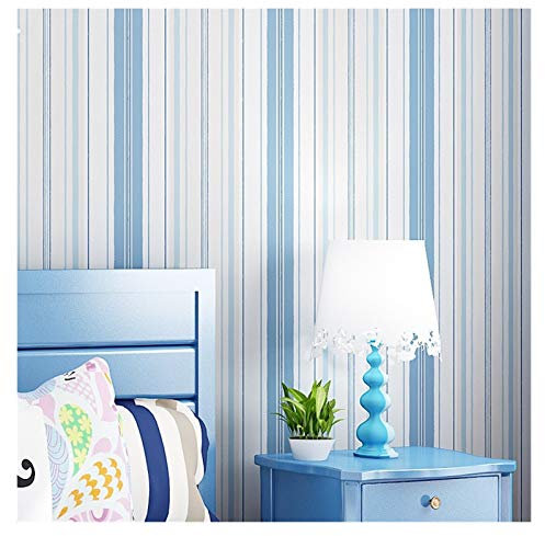 Modern Fashion Rosa Blau Weiß Vertikale gestreifte Tapete for Kinderzimmer Schlafzimmer Wohnzimmer Wanddekoration nichtgewebte Tapete Tapete 213 (Color : Blue, Size : 0.53m(W)*10m(L))
