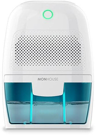 MONHOUSE Deshumidificador 600ml Portatil, Compacto Y Silencioso - Mini Deshumidificador De Aire Para El Hogar, Oficina, Garaje, Caravana Y Sotano - Eliminador De Moho Electrico - Blanco Y Azul