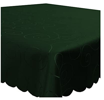 Tischdecke Damast Ornamente Circle, 135x200 cm Dunkelgrün, edel bestickte Tischdecken, Tischdeko Wohnzimmer Esszimmer, Tischtuch Bügelfrei und Fleckenabweisend, pflegeleicht waschbar