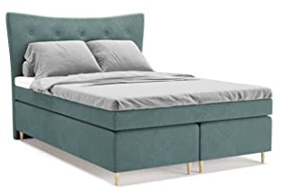 PANDA MÖBEL Colorado Boxspringbett 140 x 200 cm Doppelbett mit hochwertiger Pocket-Matratze und Topper, Polsterbett, Bett, Bettgestell, Stilvoll, Schlafzimmer, Modern (Turkis, 140 x 200 cm)