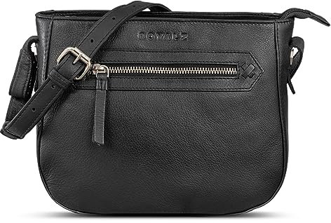 ROYALZ 'Cheyenne' Petit sac à main femme moderne en cuir véritable, Couleur:Noir