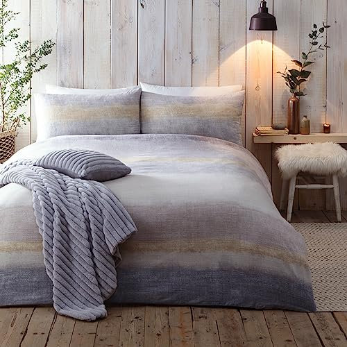 Appletree Hygge Anson Stripe Bettbezug-Set, 100% gebürstete Baumwolle, Einzelbettgröße, Grau