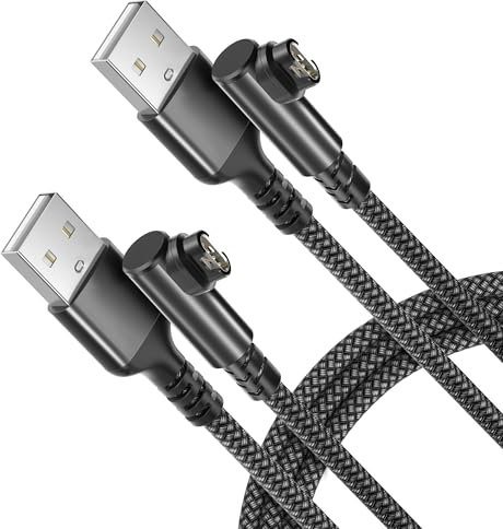 RUXELY 90 Degree Charger Cable for Gar/min Watch 1.2M 2Pack,Nylon Angle Charging Power Cord for Fenix 8 E 7 7X 7S Solar,Forerunner 965 955 265 255 245 165 55 45,Instinct 2,Vivoactive 5 4,Vivomove 3S