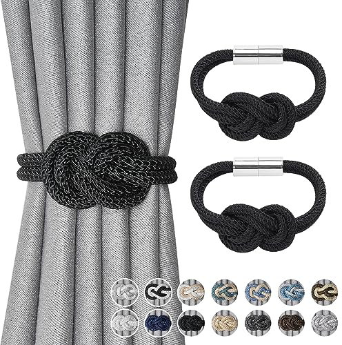 Pretty Jolly Mini magnetische Vorhang Raffhalter Nordisch Einfacher Stil Vorhang-Raffhalter Elegante dekorative Vorhang drapieren Krawatte zurück für Haus & Büro Fenster Drapery, Schwarz, 2 Stück