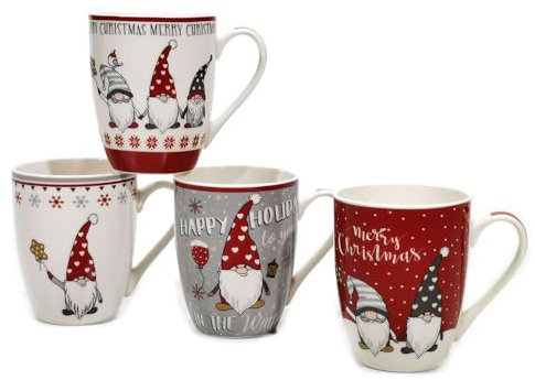 Set da 4 Tazzone da latte merry christmas decorazioni babbo natale gnomi elfo cl36 ottima idea regalo