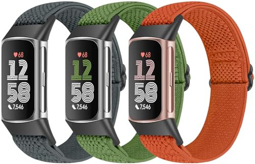 Bcuckood 3 pulseras elásticas compatibles con Fitbit Charge 6/Charge 5 para mujer y hombre, correa deportiva de nailon ajustable, correa de repuesto transpirable, dehnbar (5,9 Zoll - 10,2 Zoll