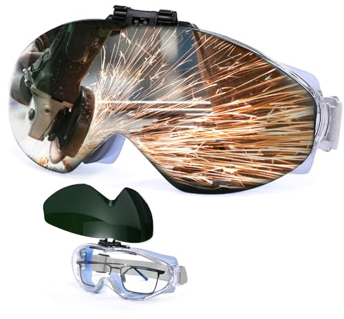 UpaClaire Welding Glasses and Wind and Splash Protection Goggles 2 in 1 Gas Shield Welding Goggles Adjustable Elasticated