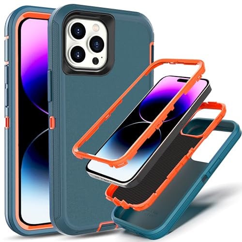 YmhxcY for iPhone 14 Pro Max Case Shockproof Dropproof Dust-Proof Drop Proof 3-Layer Durable Phone Case Heavy Duty Protection Phone Case Cover for iPhone 14 Pro Max 6.7 inch-Blue/Orange