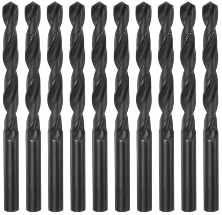 sourcing map 10pcs Jobber Drill Bits 10mm (25/64) Nitride Coated High Speed Steel (HSS) 4241 Twist Drill Bits for Stainless Steel Copper Aluminum Alloy Metal Wood Plastic, Black