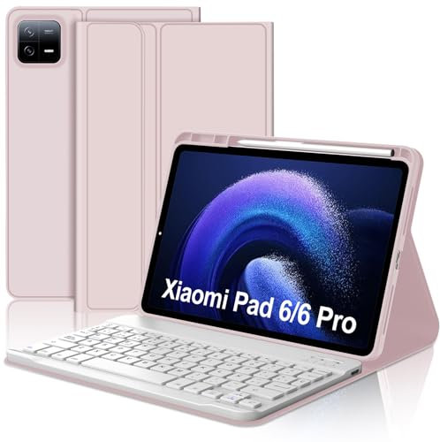 JADEMALL Funda con Teclado para Xiaomi Pad 6/6 Pro 11, Teclado Bluetooth Inalámbrico Desmontable Magnético con Funda Protectora Delgada para Tablet Xiaomi Pad 6/6 Pro 2023 11 Pulgadas, Rosa