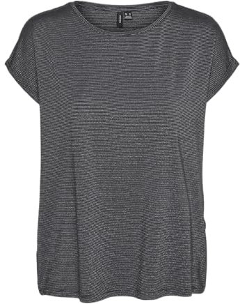 VERO MODA Damen VMLAVA Glitter SS TOP Stripe GA NOOS T-Shirt, Asphalt/Stripes:Silver Lurex, Small