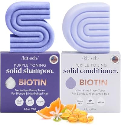 Kitsch Purple Shampoo & Conditioner Bar for Colour Treated & Grey Hair, Made in Us, Toning Bar Shampoo & Conditioner for Blonde, Grey & White Hair Y