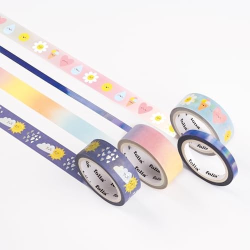 folia 26453 - Washi Tape SUNNYSIDE, Klebeband aus Reispapier, Hotfoil in bunten Wetter Motiven, 4er Set - ideal zum Verzieren und Dekorieren