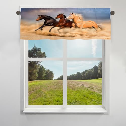 TropicalLife Vorhang mit Pferdemotiv Running On The Beach, Volant für Fenster, Stange, Tasche, Pferd, kurze Fenster, Vorhänge für Café, Küche, Badezimmer, Wohnzimmer, Fensterdekoration, 152 x 45 cm
