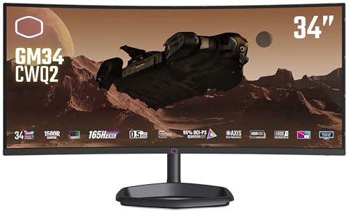 Cooler Master GM34-CWQ2 34 Curved Gaming Monitor - 1500R UWQHD (3440x1440), 165Hz, 0.5ms MPRT, VA Panel, FreeSync Premium, 95% DCI-P3 Quantum Dot, HDR 400, 3-Way Stand, DP 1.4, HDMI 2.0, USB Type-C