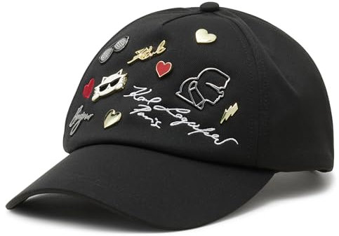 KARL LAGERFELD Damen Charms Baseball Cap Pins Hat Beanie-Mütze, Schwarz, Einheitsgröße