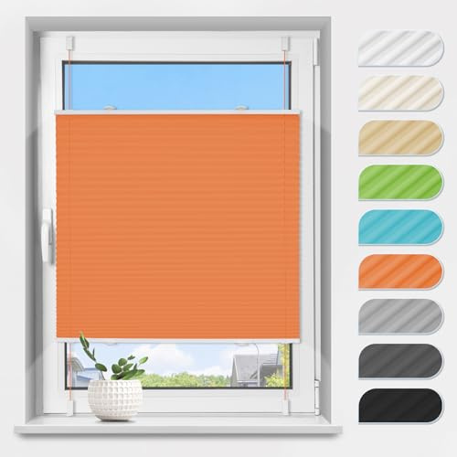 TFSKY Plissee Klemmfix ohne Bohren Orange B85 x H120 cm | 100% Polyester, Plisseerollo Lichtdurchlässig, Sichtschutz, Flexibel Verstellbar, für Fenster Tür Wohnzimmer Büro Mietwohnung