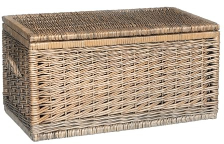 Arthur Cameron - Antique Wash Extra Large Wicker Rapallo Trunk | Rapallo wicker storage trunk with antique wash double weave, wooden frame, hinged lid with chain and sturdy side handles.