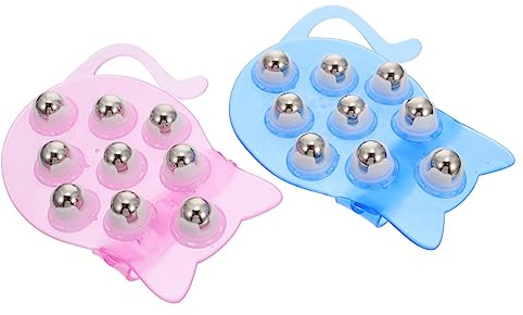 SEWOART Katzenförmiges Massagegerät mit 9 Metallkugeln und 360-grad Drehung zur Reduzierung von Cellulite Handgriff und Verstellbarem Rücken 2 Stück aus Pvc und Pom