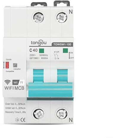 HOHOVYVY Temporizador de carril DIN para Tuya WIFI Circuit Breaker Temporizador Mando a distancia APP Interruptor MCB (40 A)