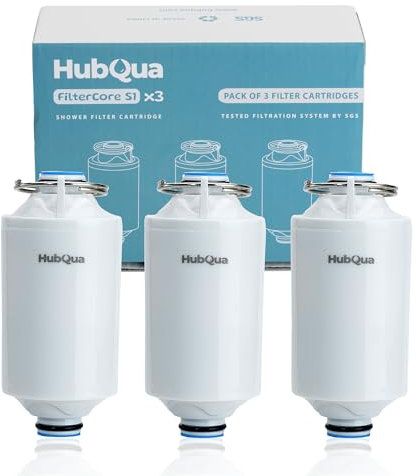 HubQua - PACK AHORRO 3 Cartuchos certificados SGS para filtro ducha WaterTrack y más Modelos - 98% eliminación de Cloro certificada - Elimina Cloro, Cal, Metales Pesados e Impurezas.