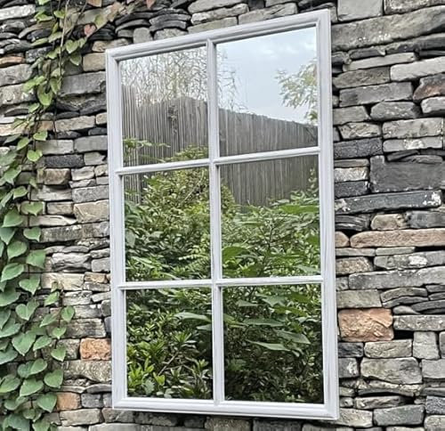 DEENZ Window Style Wall Mirror Durable Frame Indoor/Outdoor Living Collection Rectangular Wall Mirror 50X76Cm (White)
