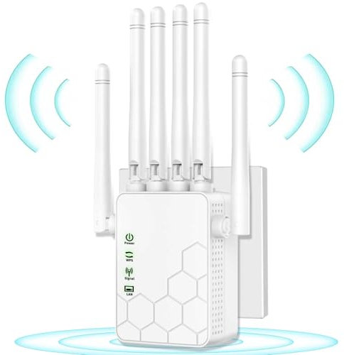 Repetidor WiFi,Amplificador Señal WiFi,2024 Nuevo Repetidor WiFi con 6 Antenas Potentes, 2 Puertos LAN, Compatible con Todas Las Cajas de Red, Plug and Play