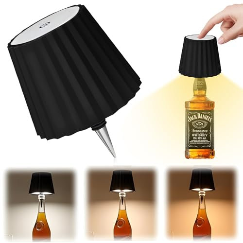 HPiano Lampade per Bottiglia,Lampada per Bottiglia Senza Fili,Lampada Bottiglia Led,Lampada da Tavolo Portatile Ricaricabile per Ristoranti e Bar Interni ed Esterni