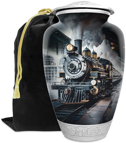 Train Railroad Urn for Human Ashes | Large Handcrafted Funeral Memorial | Decorative Cremation Urn for Women and Men