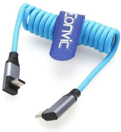 Eonvic Cavo USB tipo C 3.2 GEN 2 20 Gb/s 100 W 4 K 60 Hz cavo a spirale intrecciato per iPhone 15 Pro Max Plus Samsung Galaxy tablet laptop Blackmagic Sony FX3 fotocamera (blu, USB C-RA USBC)