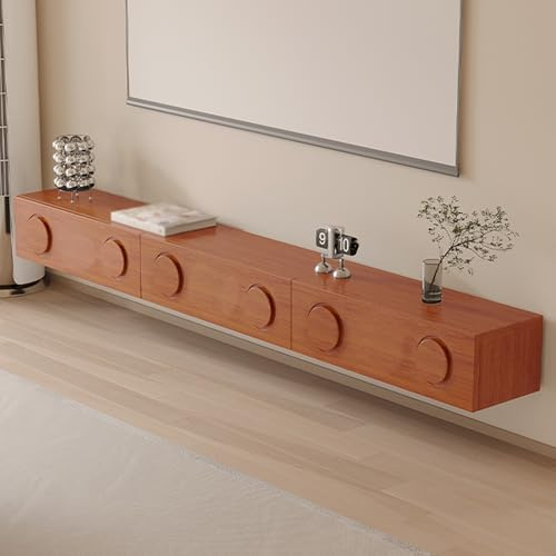 Floating TV Stand with Doors, Wall Mount Entertainment Center, TV Console Table Media Cabinet, Large Storage TV Bench, for Living Room Bedroom and Office(One Color Reddish brown)