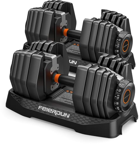 FEIERDUN 2x11kg(25LB) | 2x24kg(52.5LB) | 1x25kg(55LB), Adjustable Dumbbell | 10 in 1 Quickly change weight, anti-slip Handle, anti-rust alloy steel, weight set for home gym suit both men and women