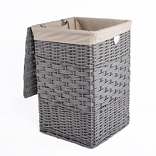 Wickerfield Washing Basket for Laundry Basket with Lid Grey Linen Wicker Square Corner Laundry Bin