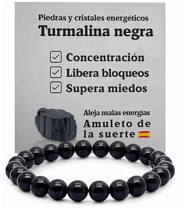 arana's® - Pulsera TURMALINA NEGRA calidad Level 1 - Cuentas de bolas 8 mm - Piedras preciosas energéticas para mujer y hombre - Protección ondas electromagnéticas - Repele malas energías (Turmalina)