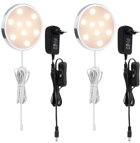 LABOREDUCER Unterbauleuchte Küche LED mit Kabel 2 Stück,Schrankbeleuchtung Schranklicht Schrankleuchten Unterschrankleuchte 230V mit Schalter (Warmweiß 2700k)