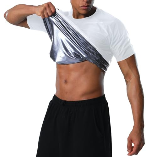 Donason Herren Sauna Shirt Saunaanzüge Abnehmen Schwitzen Body Shaper Kurzarm Fitness Workout Schweiß Weste Kompressionsshirt Gewichtsverlust Shapewear für Männer