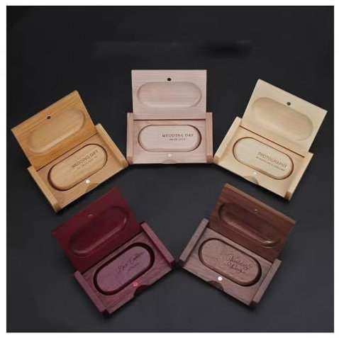 A Plus Lote de 5 Memoria USB 3.0 16GB-128GB | Colección de Pendrives en Madera con Estuche a Medida | Regalo Promocional Elegante (64, GB)