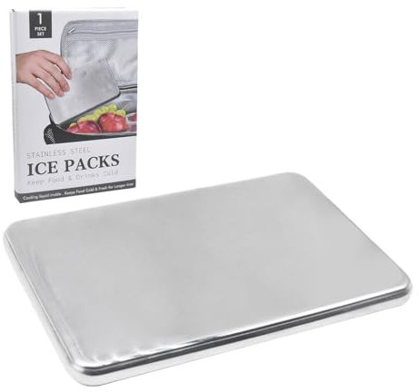 Nuyhgtr Stainless Steel Ice Pack, Reusable Freezer Packs, Long Lasting Cooling Accessories for Coolers, Lunch Bags, Camping, Hiking, Picnics, Beachgoers 6.93x4.57x0.51 Inch