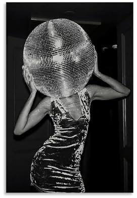 WYTKJMMC Lustiges Poster mit lustigem Disco, schwarz-weiß, ästhetischer Leinwand-Kunstdruck, Heimdekoration für Schlafzimmer, Wohnzimmer, 20 x 30 cm, ungerahmter Stil