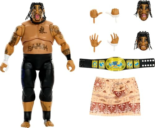 Mattel Mattel WWE Ultimate Edition Actionfigur und Zubehör im Set, ca. 15 cm große Umaga Sammelfigur mit austauschbaren Köpfen und Händen und 30 Bewegungspunkten, JHV91