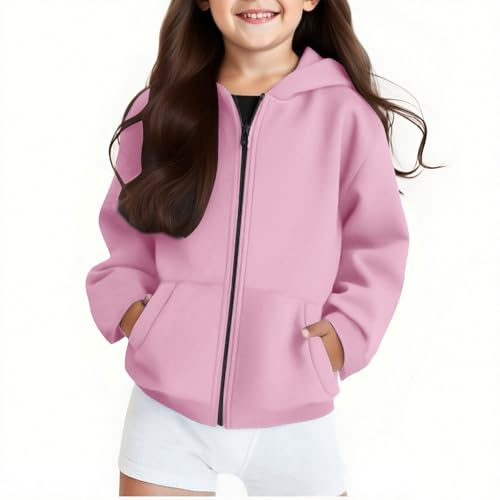 Guqmjde Sweatjacke Mädchen Hoodie Warme Kapuzenjacke Kinder Sweatshirt mit Reißverschluss Kapuzenpullover Lässiger Klamotten Einfarbig Hoody Mode Mantel Zipper Pullover Jungen Sweatjacke