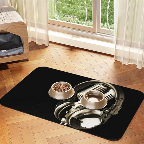 Saugfähige Tischdecke mit Mikrofon und Headset, spezielles Pad für Futternäpfe, rollbar zur Aufbewahrung, ideal für Futternäpfe