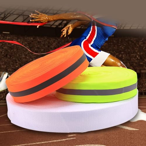 CashMuch Beachvolleyball Begrenzung & Leichtathletik Track Finish Line Tape mit reflektierendem Streifen, 5 cm x 100 m Polyester-Gurtband für Outdoor-Sport-Markierung