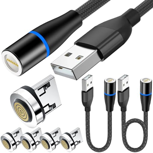 HAAMNING7 7-poliges magnetisches Ladekabel, Micro-USB-zu-USB-Magnet-Ladekabel mit LED-Leuchte (2 m + 1 m) für Micro-USB-Geräte, mit magnetischen Micro-USB-Steckern