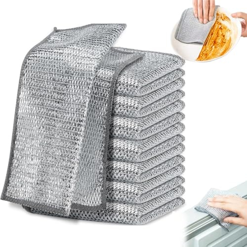 Addein 10PCS Metal Wire Dishcloths, Reusable Non Scratch Wire Cleaning Cloths, Wire Dishwashing Rags for Kitchen, Dishes, Pots, Pans, Hob and Sink Cleaning