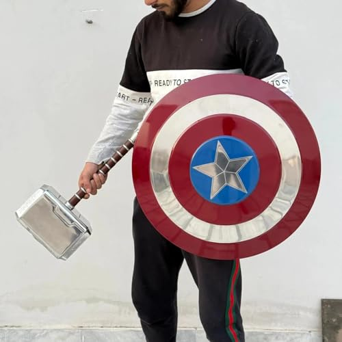 Captan America Shield with Mjolnir Thor Hammer Solid Metal Cosplay Prop Gift