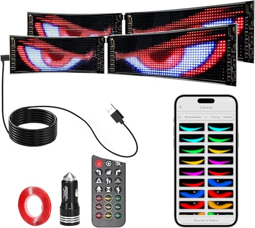 LED Augen für LKW, 9,2 x 37,4cm Devil Eyes für Auto, Programmierbare Flexible LED Matrix Panel mit USB Cable, Fernbedienung & Bluetooth APP Steuerung, Geeignet für Auto, LKW, Party, Billboard