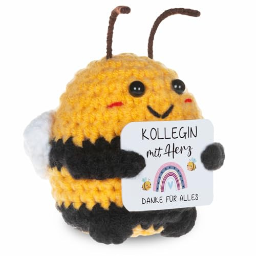 WenmthG Witzige Gestrickte Biene Abschiedsgeschenk Kollegen, Pocket Hug Glücksbringer Kleines Dankeschön Geschenke für Kollegen zum Abschied - 1 St