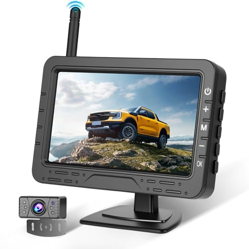 Hikity Digitales Kabelloses Rückfahrkamera Set mit 4,3 Zoll Monitor (12V) | Drahtloses Rückfahrkamera Set mit Schutzklasse IP68 Nachtsichtfunktion Installationskabel Weitwinkel für Mini Auto Van SUV
